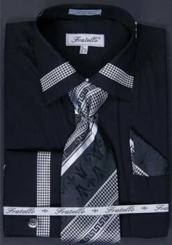Fratello Men's French Cuff Dress Shirt Set - Houndstooth Patch