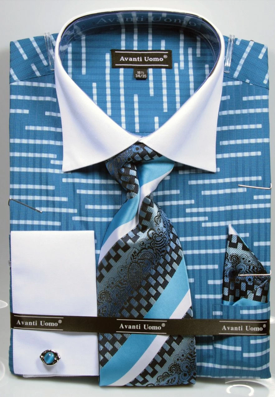 Avanti Uomo Men's French Cuff Dress Shirt Set - Broken Stripe 7 Avanti Uomo Men's French Cuff Dress Shirt Set - Broken Stripe - Image 5