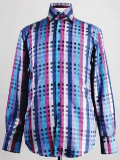 Daniel Ellissa Men's Fashion Dress Shirt - Squares And Stripes -Empire Shop blue full 3 1