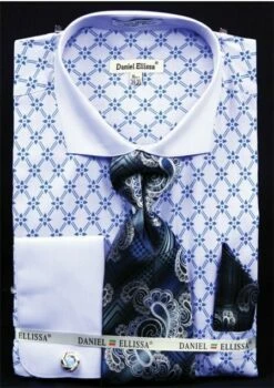 Daniel Ellissa Men's French Cuff Dress Shirt Set - Diamond Weave 20 Daniel Ellissa Men's French Cuff Dress Shirt Set - Diamond Weave -Empire Shop blue 24 1