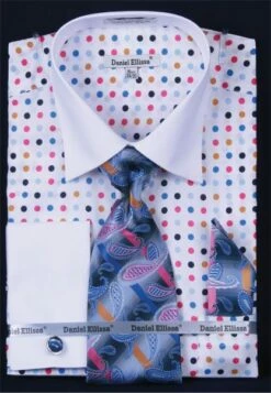 Daniel Ellissa Men's French Cuff Dress Shirt Set - Multi Polka Dot -Empire Shop blue 7 1