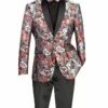 Vinci Men's 2 Button Sport Coat - Floral Tri-Color 2 Vinci Men's 2 Button Sport Coat - Floral Tri-Color -Empire Shop bm 3 burgundy