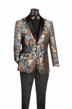 Vinci Men's 2 Button Sport Coat - Floral Tri-Color -Empire Shop bm 3 teal blue