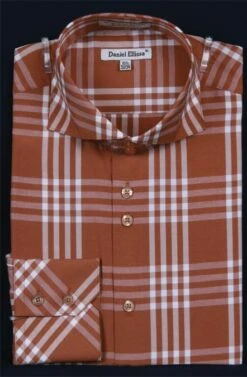 Daniel Ellissa Men's Fashion Dress Shirt - Checker Pattern -Empire Shop brown 1 1