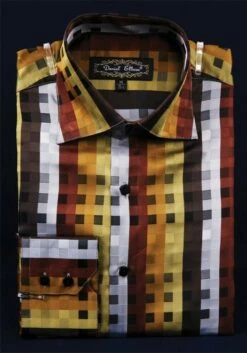 Daniel Ellissa Men's Fashion Dress Shirt - Squares And Stripes -Empire Shop brown 2 3 1