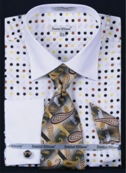 Daniel Ellissa Men's French Cuff Dress Shirt Set - Multi Polka Dot -Empire Shop brown 8 1
