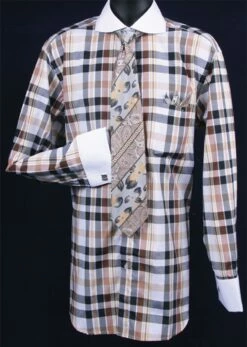 Daniel Ellissa Men's French Cuff Dress Shirt Set - Multi Checker 21 Daniel Ellissa Men's French Cuff Dress Shirt Set - Multi Checker -Empire Shop brown 9 1