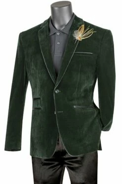 Vinci Men's Luxurious Velvet Slim Sport Coat - Faux Leather Trim -Empire Shop bs 02 emerald green web 8 1