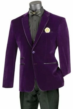 Vinci Men's Luxurious Velvet Slim Sport Coat - Faux Leather Trim -Empire Shop bs 02 purple web 2 1