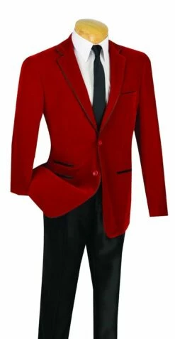 Vinci Men's Luxurious Velvet Slim Sport Coat - Faux Leather Trim -Empire Shop bs 02 red