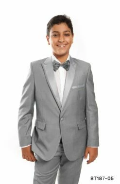 Tazio Boy's 2 Piece Tuxedo - Satin Lapel With Fabric Trim -Empire Shop bt187 05 lt.grey 1