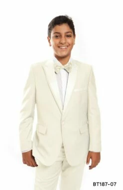 Tazio Boy's 2 Piece Tuxedo - Satin Lapel With Fabric Trim -Empire Shop bt187 07 ivory 1