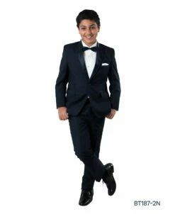 Tazio Boy's 2 Piece Tuxedo - Satin Lapel With Fabric Trim -Empire Shop bt187 navy