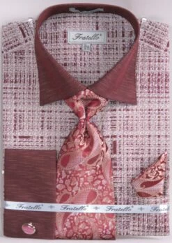 Fratello Men's French Cuff Dress Shirt Set - Tone On Tone