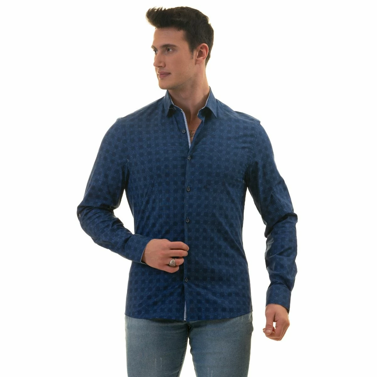 Gravity By Statement Men's Long Sleeve 100% Cotton Shirt - Stylish Patterns 8 Gravity By Statement Men's Long Sleeve 100% Cotton Shirt - Stylish Patterns - Image 6