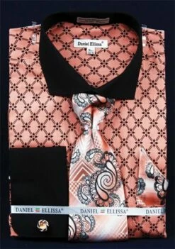 Daniel Ellissa Men's French Cuff Dress Shirt Set - Diamond Weave 21 Daniel Ellissa Men's French Cuff Dress Shirt Set - Diamond Weave -Empire Shop coral 2 3 1