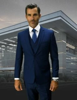 Statement Men's 3 Piece Ultra Slim Fit Wool Suit - Solid Colors 7 Statement Men's 3 Piece Ultra Slim Fit Wool Suit - Solid Colors -Empire Shop corta sapphire