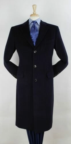 Veno Giovanni Men's 100% Wool Full Length Top Coat - 3 Button Coat