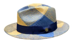Bruno Capelo Men's Fedora Style Straw Hat - Two Tone Weave -Empire Shop cuban navy cognac ivory
