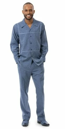 Montique Men's 2 Piece Long Sleeve Walking Suit - Tone On Tone Windowpane -Empire Shop d 65 blue