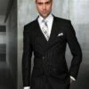 Statement Men's 2 Piece 100% Wool Fashion Suit - Bold Pinstripe -Empire Shop db zarelli black