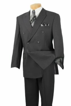 Vinci Men's 2 Piece Poplin Double Breasted Outlet Solid Suit -Empire Shop dc900 1 heather gray 2 36