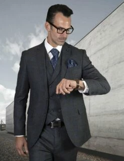 Statement Men's 3 Piece 100% Wool Suit - Subtle Plaid