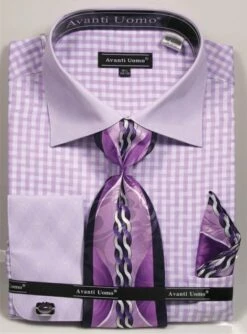 Avanti Uomo Men's French Cuff Shirt Set - Stylish Two Tone -Empire Shop dn76m lilac