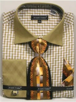 Avanti Uomo Men's French Cuff Shirt Set - Stylish Two Tone -Empire Shop dn76m olive