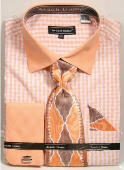 Avanti Uomo Men's French Cuff Shirt Set - Stylish Two Tone -Empire Shop dn76m peach