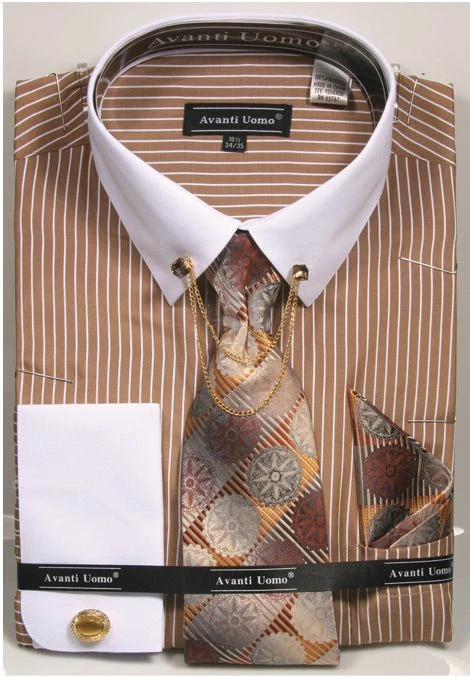 Avanti Uomo Men's French Cuff Shirt Set - Fashion Collar Chain 2 Avanti Uomo Men's French Cuff Shirt Set - Fashion Collar Chain