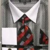Avanti Uomo Men's French Cuff Shirt Set - Varied Stripe Patterns -Empire Shop dn78m black