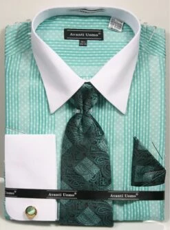 Avanti Uomo Men's French Cuff Shirt Set - Varied Stripe Patterns -Empire Shop dn78m mint