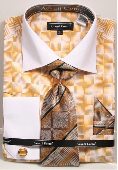 Avanti Uomo Men's French Cuff Shirt Set - Exotic Checkerboard 4 Avanti Uomo Men's French Cuff Shirt Set - Exotic Checkerboard - Image 2