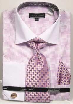 Avanti Uomo Men's French Cuff Shirt Set - Exotic Checkerboard 9 Avanti Uomo Men's French Cuff Shirt Set - Exotic Checkerboard -Empire Shop dn79m lilac