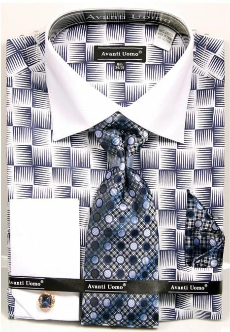 Avanti Uomo Men's French Cuff Shirt Set - Exotic Checkerboard 6 Avanti Uomo Men's French Cuff Shirt Set - Exotic Checkerboard - Image 4