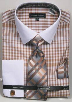 Avanti Uomo Men's French Cuff Shirt Set - Plaid Pattern