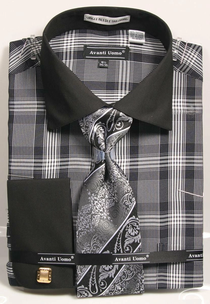 Avanti Uomo Men's French Cuff Shirt Set - Bold Plaid 5 Avanti Uomo Men's French Cuff Shirt Set - Bold Plaid - Image 3
