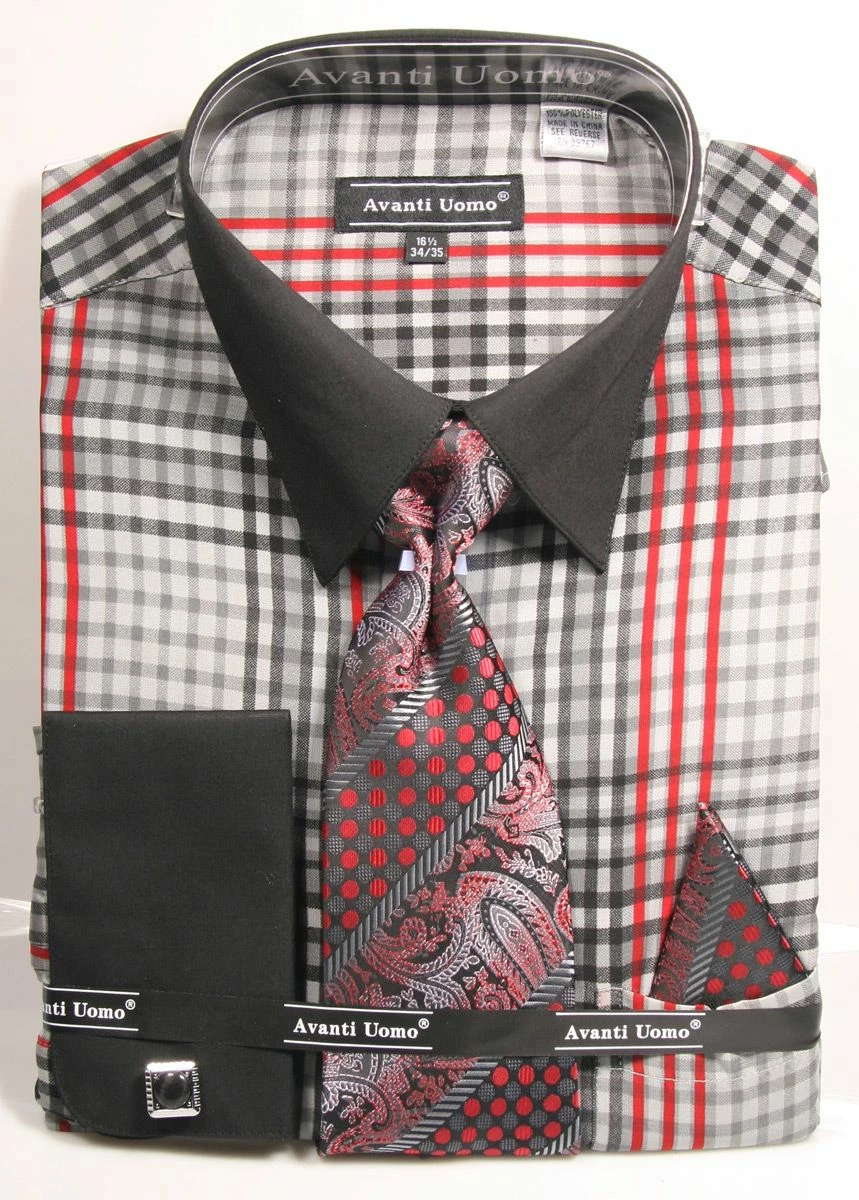 Avanti Uomo Men's French Cuff Shirt Set - Burberry Check 4 Avanti Uomo Men's French Cuff Shirt Set - Burberry Check - Image 2