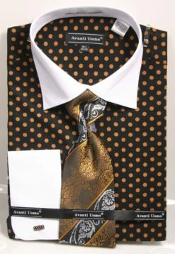 Avanti Uomo Men's 100% Cotton French Cuff Shirt Set - Polka Dots