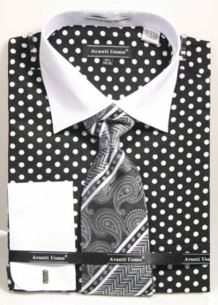 Avanti Uomo Men's Outlet 100% Cotton French Cuff Shirt Set - Polka Dots