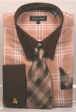 Avanti Uomo Men's French Cuff Shirt Set - Unique Windowpane