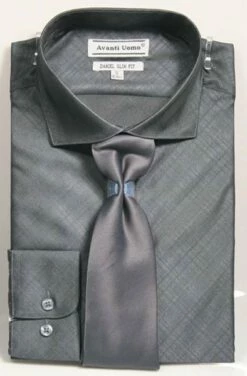 Avanti Uomo Men's Slim Fit Dress Shirt Set - Metallic Look