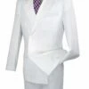 Vinci Men's 2 Piece Poplin Double Breasted Outlet Solid Suit -Empire Shop dpp white 2 1