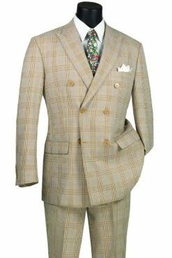 Vinci Men's 2 Piece Double Breasted Suit - Fashion Glen Plaid -Empire Shop drw 2 beige web en