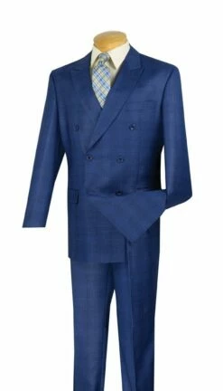 Vinci Men's 2 Piece Double Breasted Suit - Glen Plaid -Empire Shop drw 1 blue en