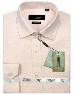Statement Men's Long Sleeve 100% Cotton Shirt - Pin Dot -Empire Shop ds101 peach