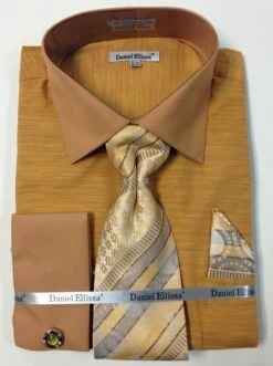 Daniel Ellissa Men's French Cuff Dress Shirt Set - Textured Solid -Empire Shop ds2014p2 mustard