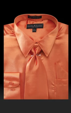 Daniel Ellissa Men's Basic Outlet Dress Shirt Set - Versatile Satin -Empire Shop ds3012np2 10 orange 2 13 2