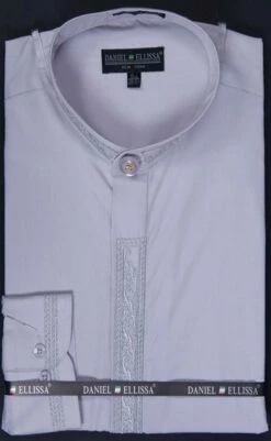 Daniel Ellissa Men's Banded Collar Dress Shirt - Leaf Print -Empire Shop ds3112c 2 silver opt 1